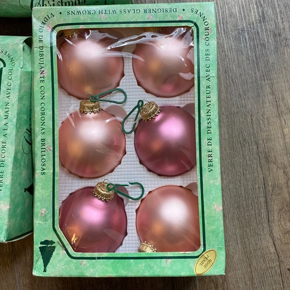 Vintage Christmas by Krebs Pink Rose Pearl Glass Ornaments Set of 16 USA Made